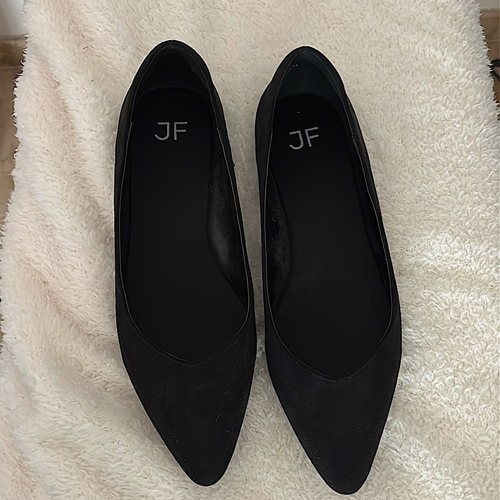 JustFab Amanda Pointed Toe Faux Suede Black Flats Size 7